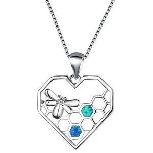 🆕 Blue Fire Opal | Heart Beehive Pendant Necklace